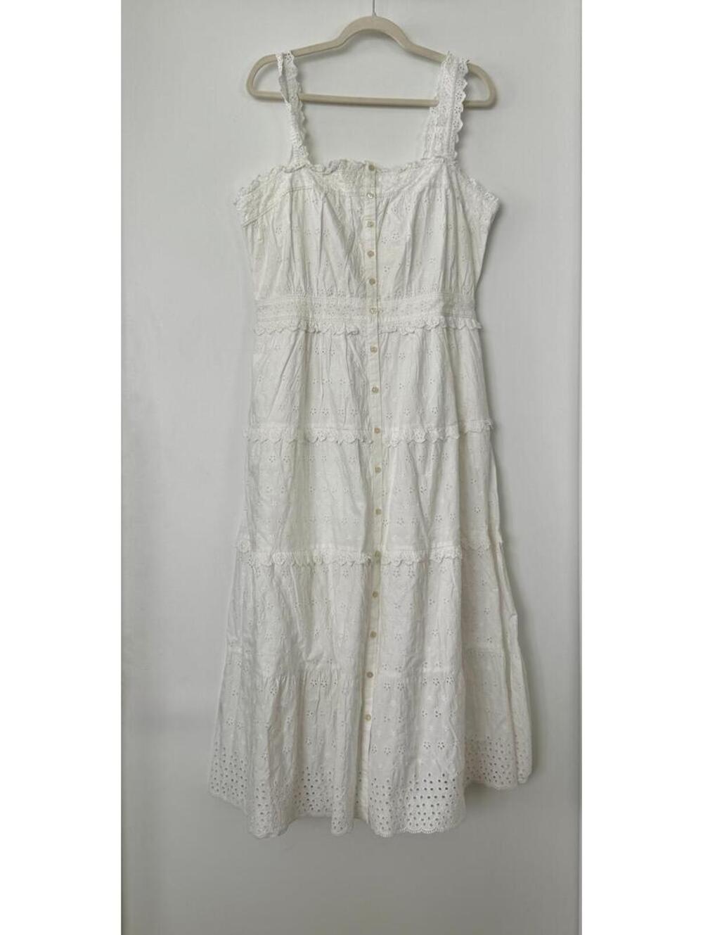 NWT Gap x DÔEN Cotton White Eyelet Tiered Midi Dress Size L - Picture 4 of 13